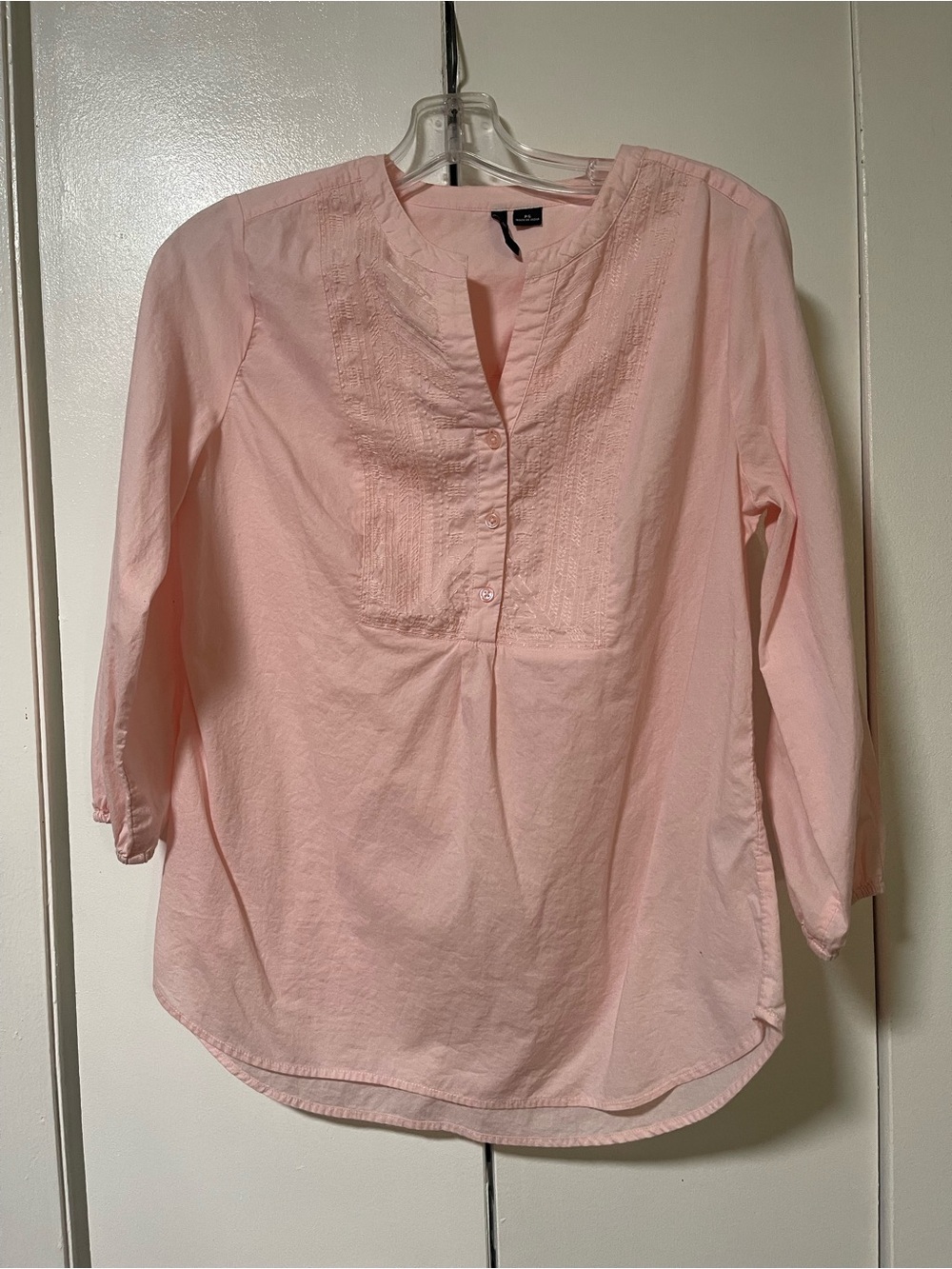 New Directions Pale Pink Pintuck Split-Neck Tunic Blouse
